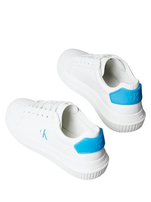 Sneaker donna bianca e celeste in pelle Calvin Klein Jeans | YW0YW018460LE